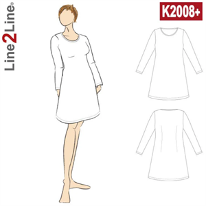 Line2Line snitmønster - K2208 T-shirt kjole med vidde, PLUS